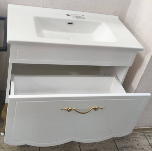 Тумба с умывальником подвесная Veronis Sofya 100 White-Silver VE-TSOFYAW100 Тумба (100х45х83) + зеркало. Цвет: Белый-серебро. - 4