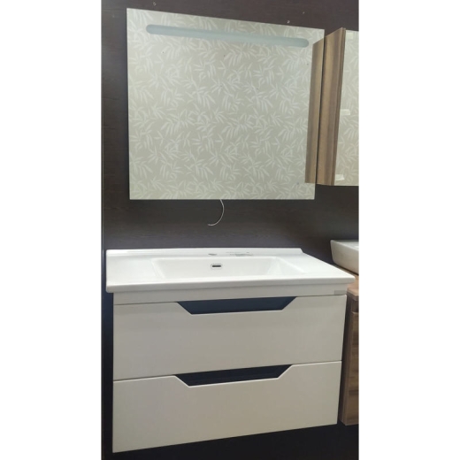 Тумба с умывальником подвесная Veronis Tria 85 White VE-TTRIAWB85 Тумба (85х45х52) + зеркало. Цвет: Белый с черным. - 1