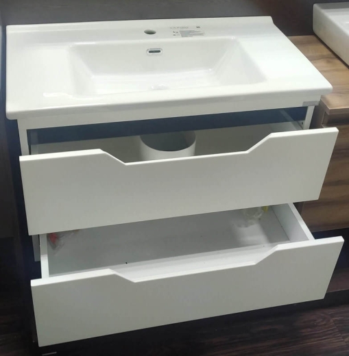Тумба с умывальником подвесная Veronis Tria 85 White VE-TTRIAWB85 Тумба (85х45х52) + зеркало. Цвет: Белый с черным. - 5