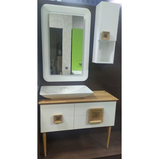 Тумба с умывальником подвесная Veronis Zurih 100 White VE-TZURIHW100 Тумба (100х43х85) + зеркало и шкафчик. Цвет: Белый. - 1