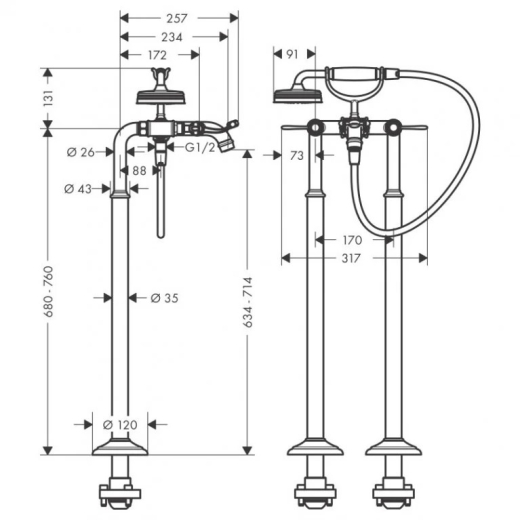 Змішувач для ванни Axor Montreux Lever на 2 отвори, хром (16553000) - 3