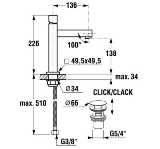 Смеситель для раковины Jika Cubito с донным клапаном click-clack (H3114280040021) - 2