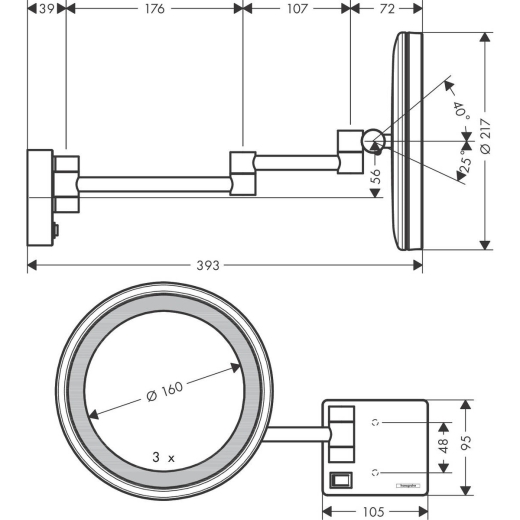 Дзеркало косметичне Hansgrohe AddStoris з LED підсвічуванням 41790340 - 2