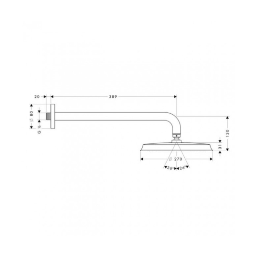 Верхний душ Hansgrohe Raindance Classic Air 270 мм с кронштейном из стены, хром 27424000 - 2