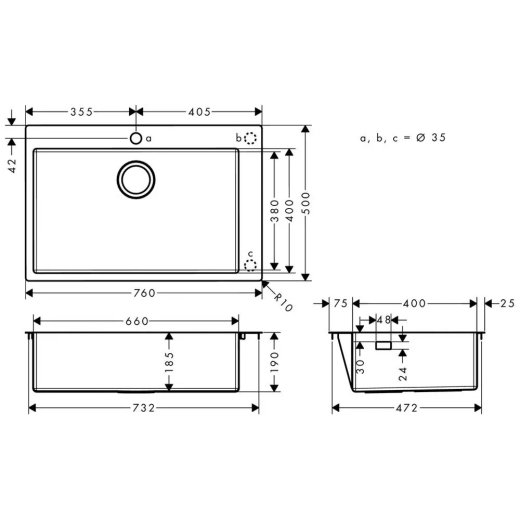 Кухонна мийка Hansgrohe S71 740х480 мм, вбудована 43302800 - 3