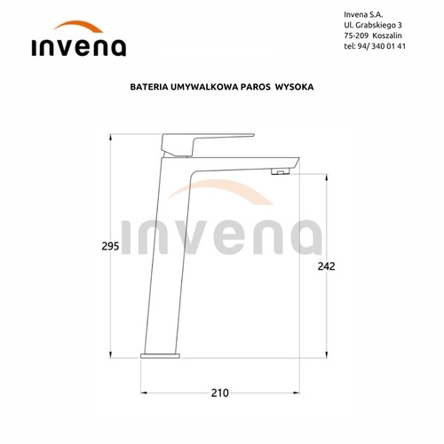 Смеситель для умывальника Invena Paros высокий BU-09-W04 - 2