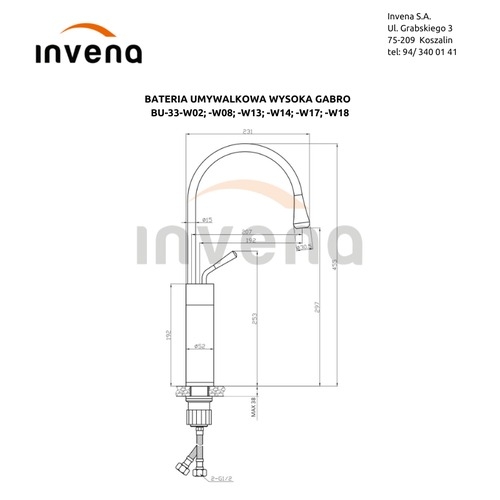 Смеситель для умывальника Invena Stone высокий BU-03-W14 - 2