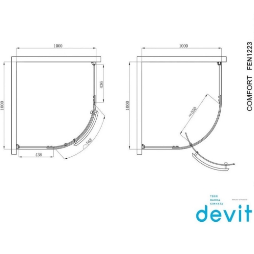 Душова кабіна Devit Comfort FEN1223 100х100 см профіль хром/прозоре скло (280187) - 2