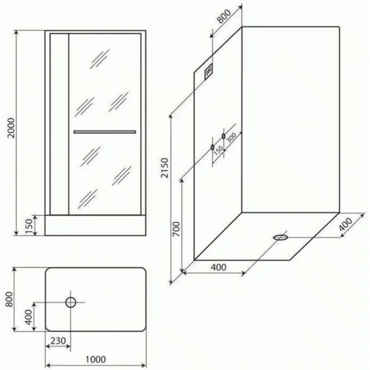 Душовий бокс Miracle NA112-3A 80*100*(150) 215, рама чорна, скло прозоре (455-NA112-3A) - 4