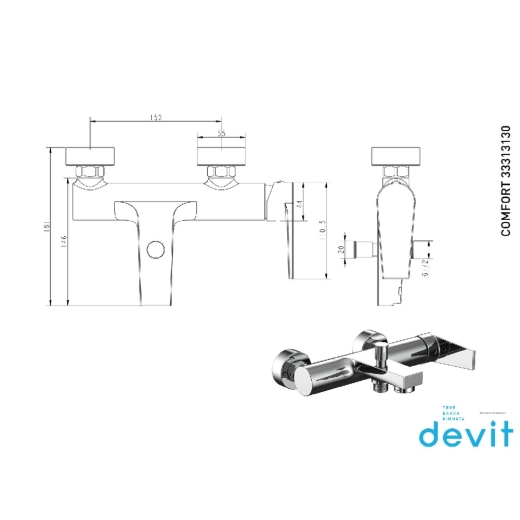 Смеситель для ванны Devit Comfort 33313130 (514821) - 2