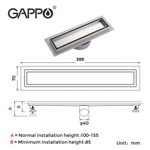 Душовий трап під плитку GAPPO G83007-4, 70х300 - 8