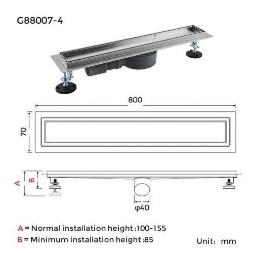 Душовий трап під плитку GAPPO G88007-4, 70х800 - 7
