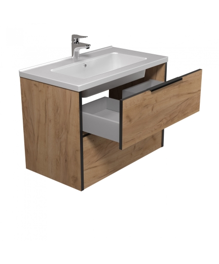 Тумба Мойдодир Line Craft 80 з умивальником Rodeo 80 дуб крафт/чорна - 5