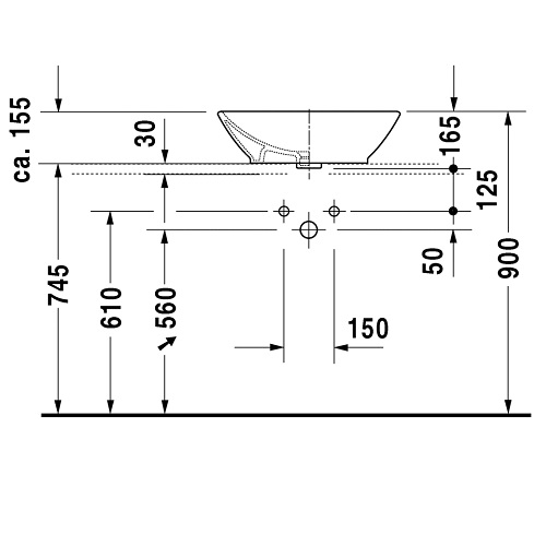 Умивальник Duravit Bacino 550х420 мм 0334520000 - 2