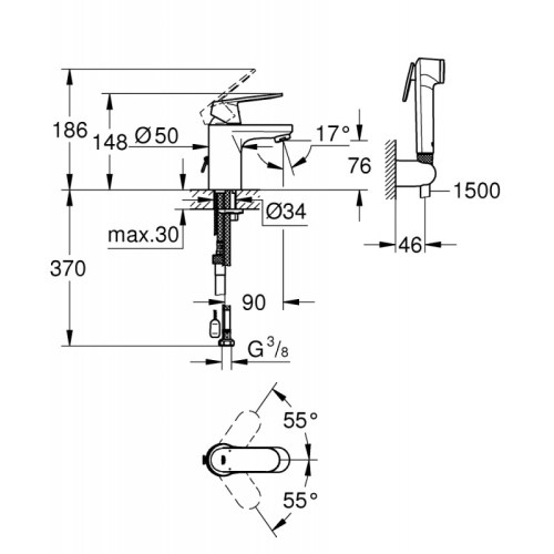 Змішувач для умивальника Grohe Eurosmart Cosmopolitan 23125000 - 2