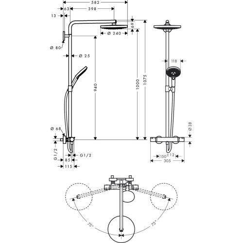 Душова система Hansgrohe Croma Raindance Select E 27129000 - 2