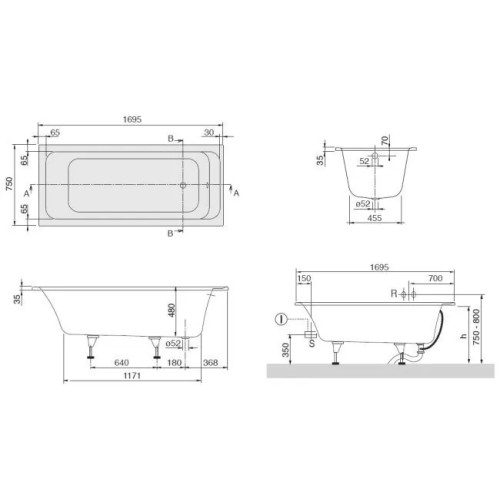 Ванна акриловая Villeroy & Boch Arcitectura 170x75 UBA170ARA2V-01 - 2