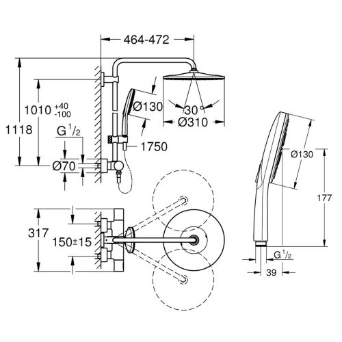 Душова система Grohe Rainshower Smartactive 26647000 - 2