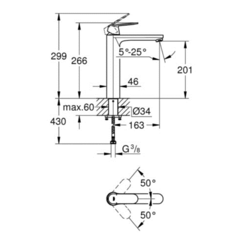 Смеситель для умывальника Grohe Eurosmart Cosmopolitan XL-size 23921000 - 2