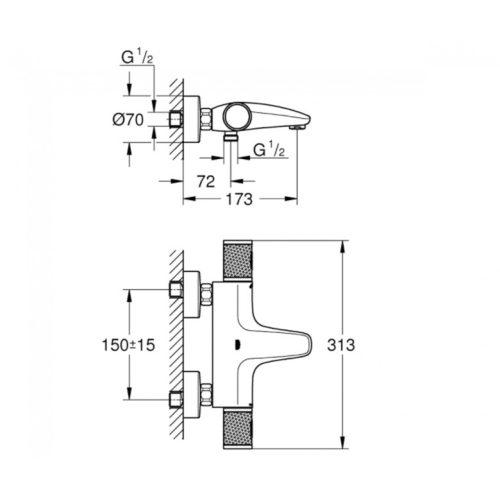Смеситель для ванны Grohe Grohtherm 1000 Performance 34779000 - 2