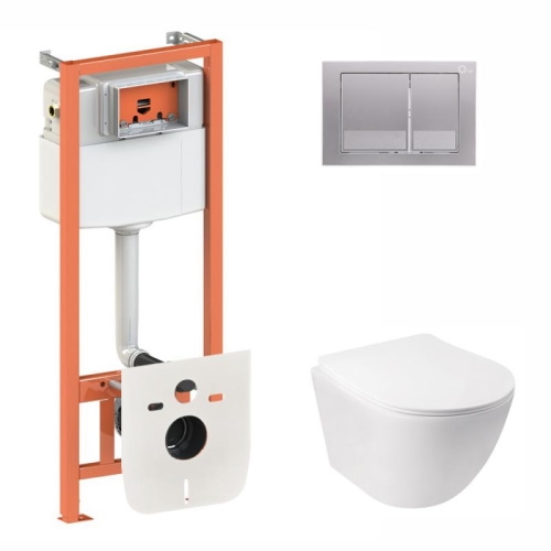 Комплект: Инсталляция: Qtap Nest QT0133M425 + Панель смыва: Qtap Nest QT0111M06029SAT + Унитаз с сиденьем: Qtap Jay QT07335176W QT07335176W0133M425M06029SAT - 1