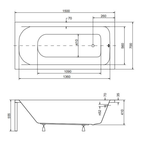 Ванна акриловая Besco Continea 150x70 - 3