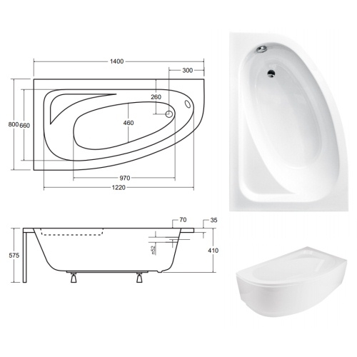 Ванна акриловая Besco Cornea 140х80L - 3