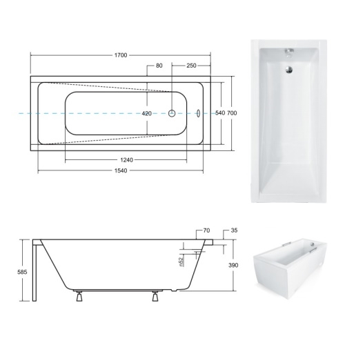 Ванна акриловая Besco Modern Slim 170х70 - 3