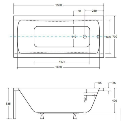 Ванна акриловая Besco Optima 150х70 - 4