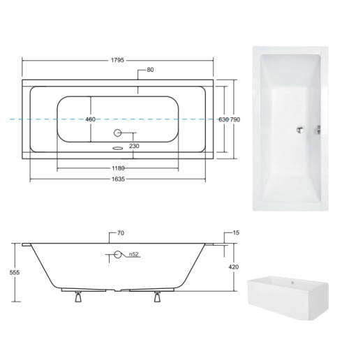 Ванна акриловая Besco Quadro Slim 180х80 - 2
