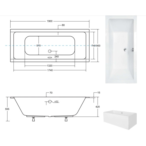Ванна акриловая Besco Quadro Slim 190х90 - 3