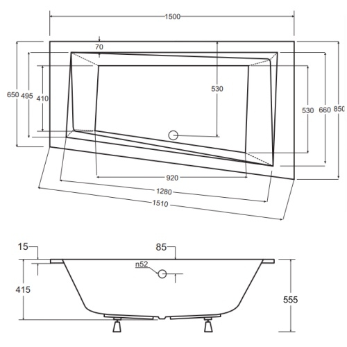 Ванна акрилова Besco Intima Slim 150х85R - 2