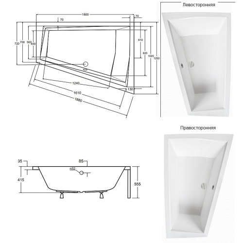 Ванна акриловая Besco Intima Duo 180x125L - 2