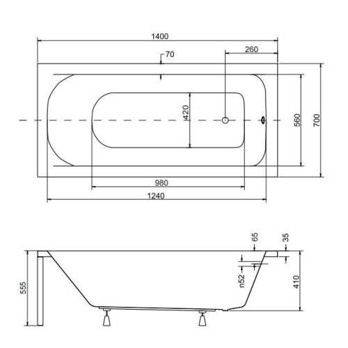 Ванна акриловая Besco Continea 140x70 - 3