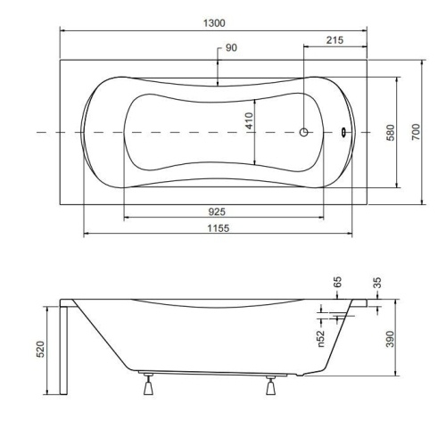 Ванна акриловая Besco Aria 130x70 - 4