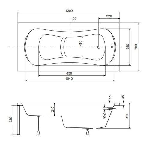 Ванна акрилова Besco Aria Rehab 120x70 - 3