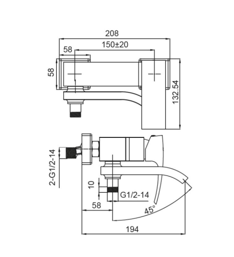Змішувач для ванни з коротким зливом Koer KB-41007-01 хром (KR3454) - 8