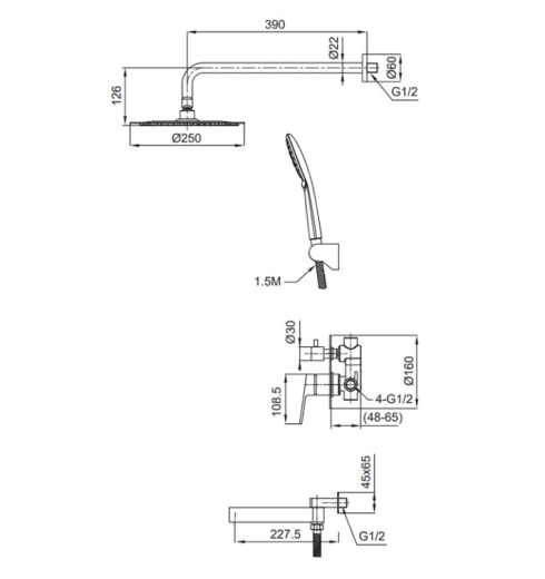 Вбудована душова система Koer KI-66016-02 нерж (KR4792) - 3