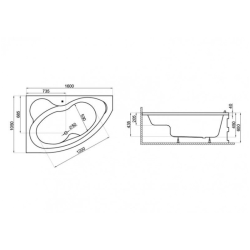 Ванна акрилова Polimat Mega 160x105 MEGA230 - 2