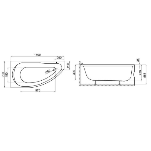Ванна акриловая Polimat Miki 140x70 MIKI372 - 2