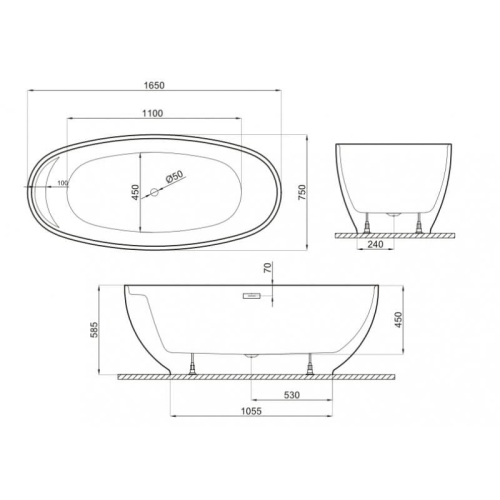 Ванна акриловая Polimat Kivi 165x75 KIVI474 - 2