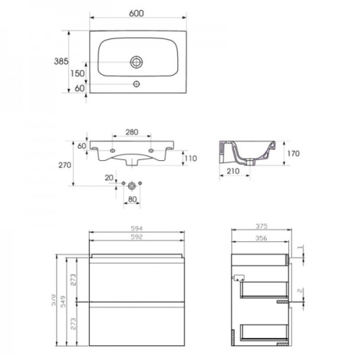 Тумба с умывальником Cersanit B05 MODUO SLIM 60 S801-226 - 2