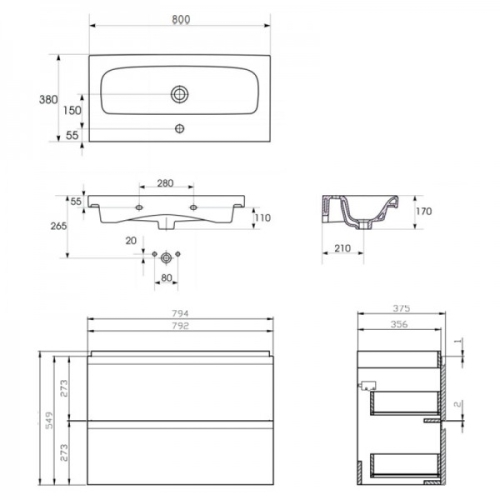 Тумба з умивальником Cersanit B07 MODUO SLIM 80 S801-224 - 2
