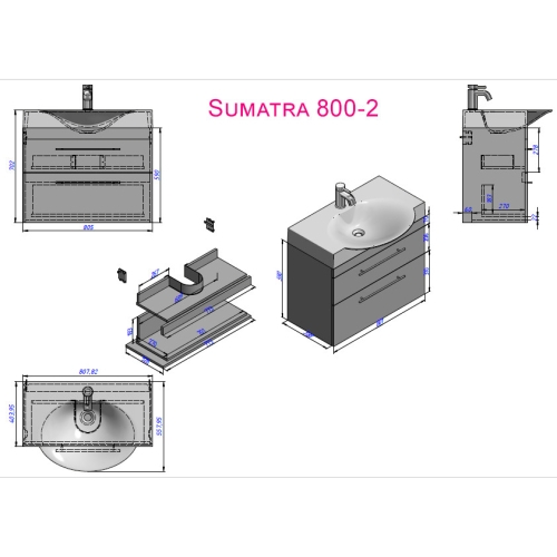 Тумба Fancy Marble Sumatra 2 с умывальником Carme 800, SUM2-800N + 3408101 - 3
