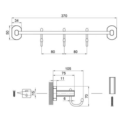 Полотенцедержатель Qtap Liberty BLM 1154-3 QTLIBBLM1154-3 - 3