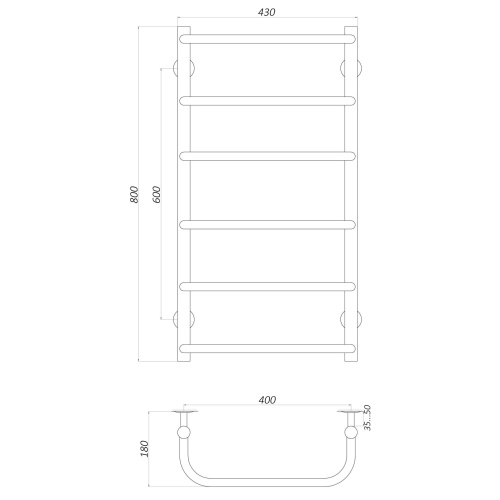 Водяной полотенцесушитель Unio Лесенка Скоба LS W 800x400  9694900304195478 - 4