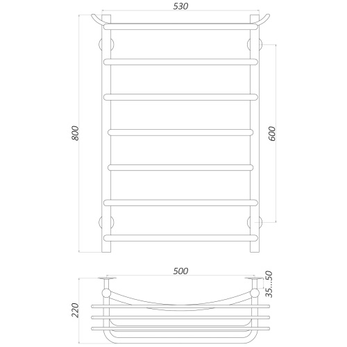 Водяной полотенцесушитель Unio Зета с полкой  Zp W 800x500 9694900304195458 - 4