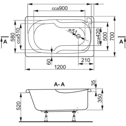 Ванна Vagnerplast Nike 120 x 70 без ніжок VPBA127NIK2E-04 - 2