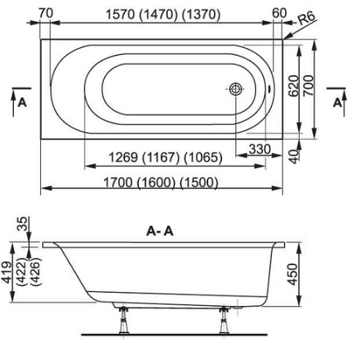 Ванна Vagnerplast Kasandra 170 x 70 без ножек VPBA177KAS2X-01 - 2