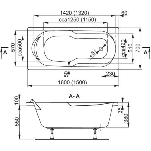 Ванна Vagnerplast Nymfa 150 x 70 без ножек VPBA157NYM2E-01 - 2